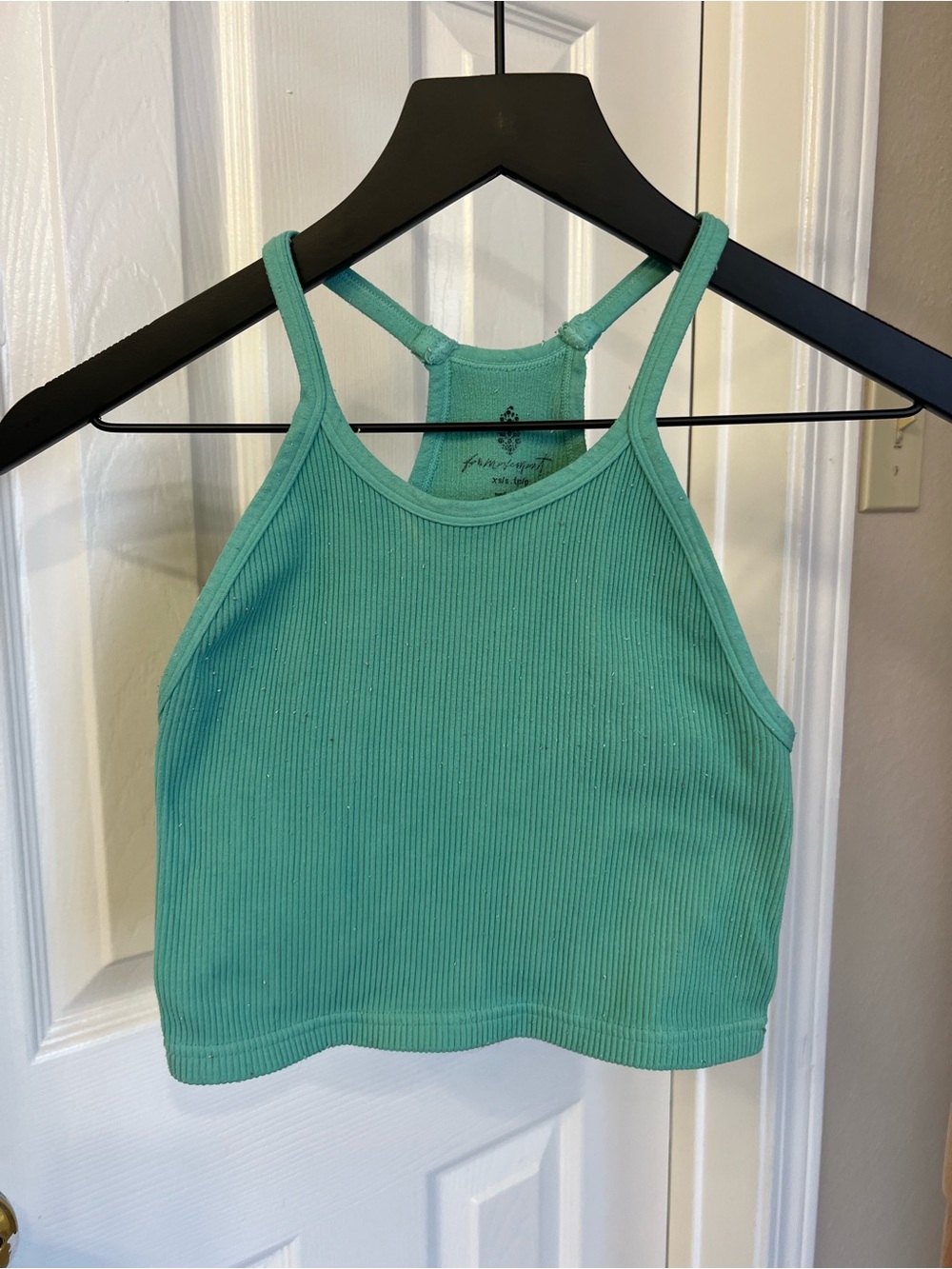 Free People Teal Ribbed Racerback Crop Tank